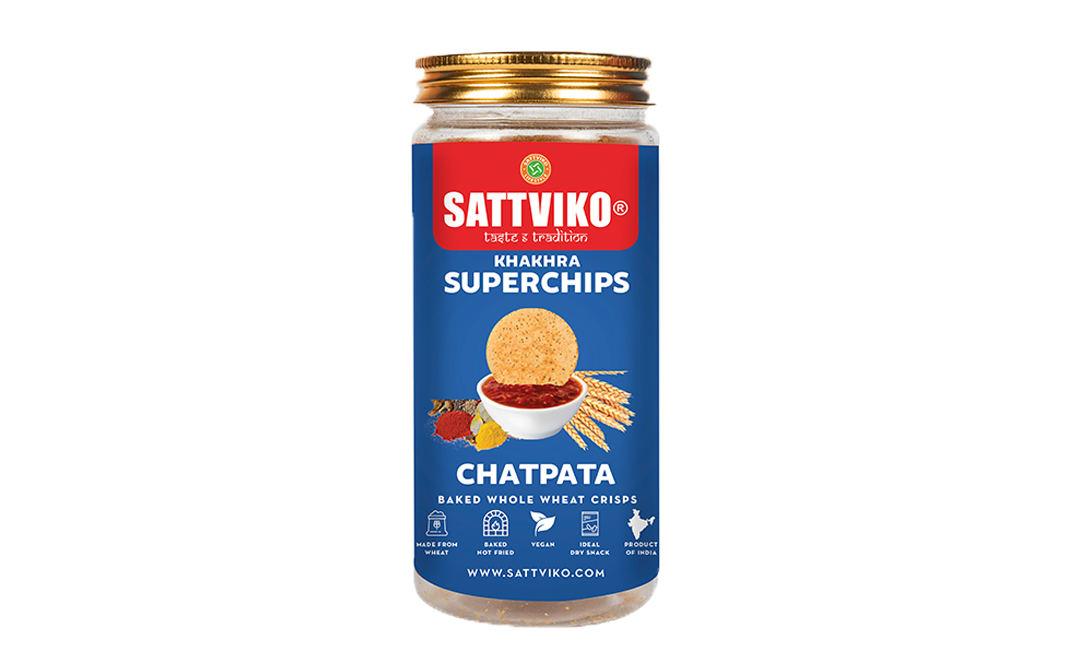 Sattviko Khakhra Superchips Chatpata Baked Whole Wheat Crisps   Glass Jar  120 grams